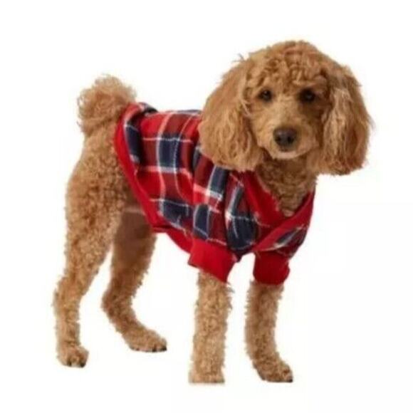 Eddie Bauer Dog Holiday Red Plaid Flannel Sweater LARGE Christmas Winter Picture - Picture 2 of 10